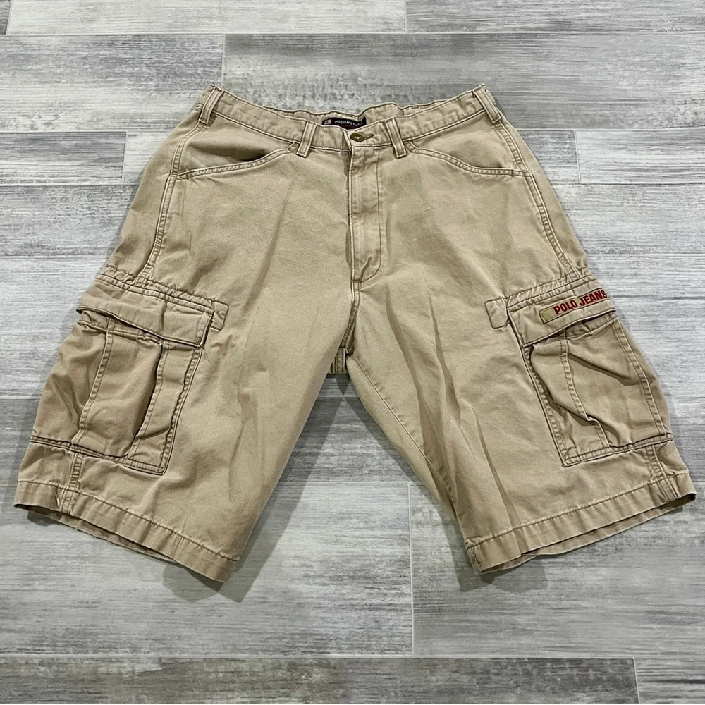 Ralph Lauren Shorts Men Size 31 Tan Vintage Polo Jeans Freighter Cargos Military